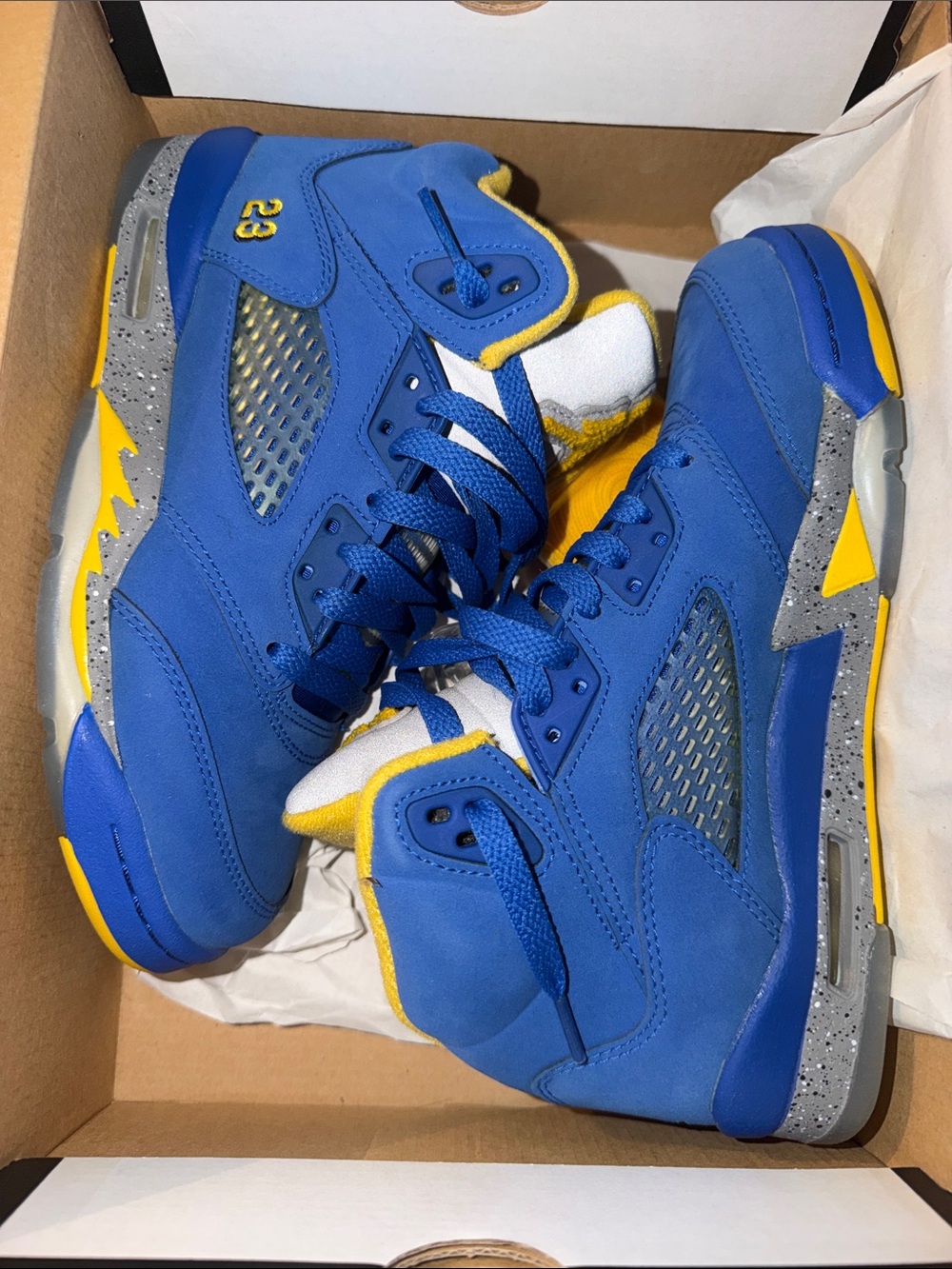 Jordan Kids Royal Blue and Yellow Retro Sneakers